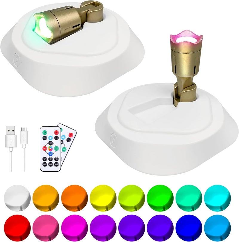 LEASTYLE LED Wireless Spotlights with Remote,RGBW Rechargeable Up Lights Indoor,16 Color Changing Battery Operated Light with Timer Dimmable Accent Light for Grow Parties,White+Gold,2 Pack - Image 1
